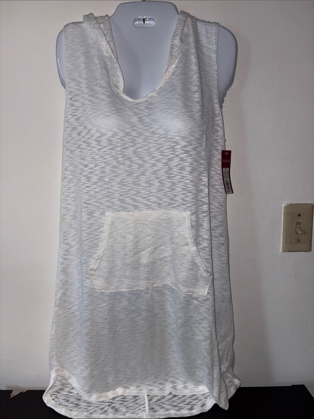 Merona White Sleeveless Hooded Tank with Front Pocket